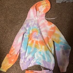 Custom rainbow spiral tie dye sweat outfit